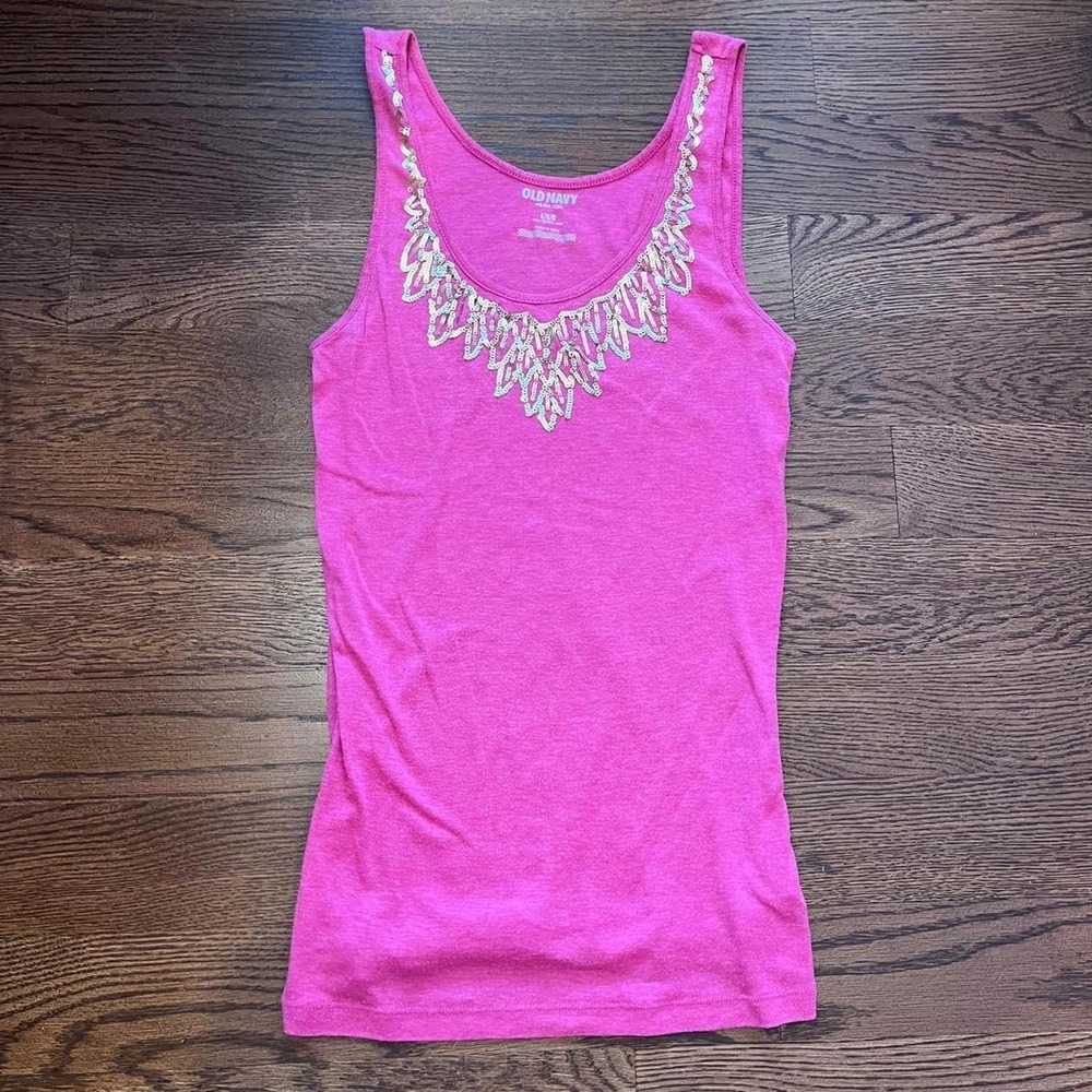 y2k pink sequin trim tank large